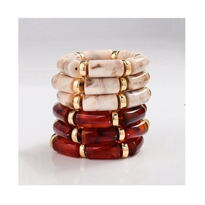 Conjunto de Brazaletes Geométricos de Resina, Chapados en Oro, Estilo Vintage para Mujer, Pulseras Multicolores de Acrílico y Lucite, Accesorio de Moda - Product Image 1