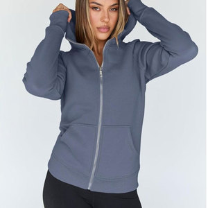 Women Heavyweight Cotton Jogging Slim Fit Zip-Up Hoodie Long Sleeve Solid Color Casual Style Women Outdoor Sports Zip-Up Hoodie - Product Image 2