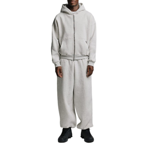 Survêtement deux pièces surdimensionné en molleton doux et épais avec fermeture éclair intégrale et jambes larges pour homme – Style streetwear - Product Image 5