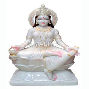 Statue de Gayatri Mata en marbre blanc |   Murti Gayatri Devi artisanal pour temple et maison – Maliyas - Product Image 1