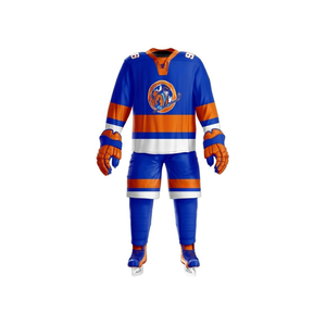 Uniforme de Hockey sobre Hielo de Manga Larga con Cuello Redondo, Diseño Deluxe en Azul Rey y Naranja, de Secado Rápido y Transpirable, con Malla - Product Image 2