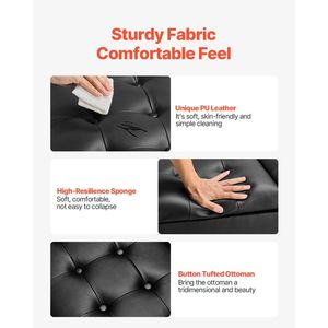 Pouf Contenitore Quadrato in Pelle da 34 Pollici, Design Trapuntato con Bottoni, Tavolino da Caffè Sollevabile, Sgabelli Ottomani Rivestiti in Pelle PU - Product Image 6