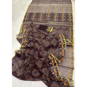 Sari Jamdani en coton pour femme, longueur standard, style traditionnel ethnique bangladais, pour mariage et fêtes, bleu avec motifs colorés - Product Image 3