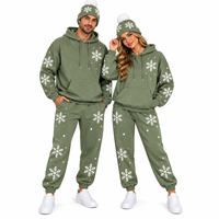Ensemble de survêtement de Noël personnalisé pour couple, en polaire, avec sweat à capuche, pantalon de jogging et bonnet assorti