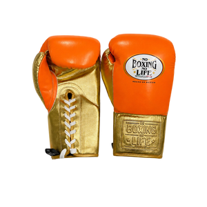 Guantes de Boxeo Hechos a Mano, Modelo No Boxing No Life, Rojos y Dorados, Ajustables con Cordones en la Muñeca, Ligeros, Profesionales, para Entrenamiento, OEM, Más Vendidos - Product Image 1