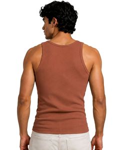 Manufacturer Custom Men <b>Rust</b> Brown Ribbed Tank <b>Top</b> Slim Fit Sleeveless Cotton Gym Vest Casual Summer Athletic Bodybuilding <b>Top</b> - Product Image 2