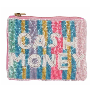 Mini porte-monnaie moderne à rayures perlées, brodé à la main, pochette écologique durable pour clés, espèces, cartes et maquillage - Product Image 5