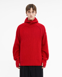 Pull col roulé rouge pour homme, manches longues, couleur unie, coupe ample, tricot décontracté d'hiver, 100 % acrylique, design côtelé épais - Product Image 1