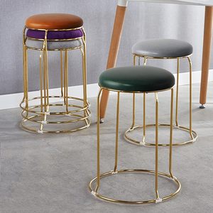 Taburete Apilable Redondo con Asiento de Cuero y Patas de Metal Dorado, para Sala de Estar, Dormitorio, Maquillaje, Café, Té, Comedor, Taburete Multiusos - Product Image 3