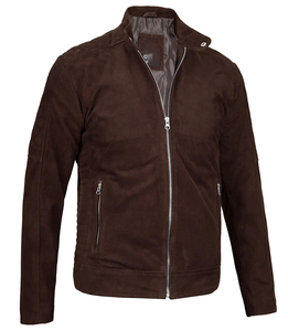 Windproof Anti-Bacterial <b>Suede</b> Leather <b>Jacket</b> with Stand Collar and Zipper Closure for Winter - Product Image 5