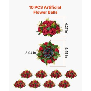 10 pezzi rose rosse da 9.5 pollici fiori artificiali matrimonio baci palle disposizione Bouquet decorazioni da tavola per feste finte floreali - Product Image 3