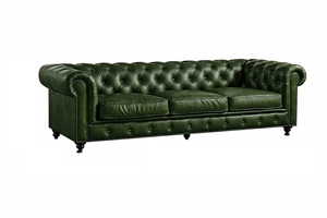 Sofá Chesterfield de Cuero Verde Clásico de 3 Plazas con Brazos Enrollados, Estilo Europeo Moderno - Product Image 5
