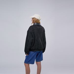 <span class=keywords><strong>Veste</strong></span> bomber noire en faux daim avec col en cuir pour <span class=keywords><strong>femme</strong></span>, style oversize, décontractée, zippée, type <span class=keywords><strong>Harrington</strong></span> - Product Image 3