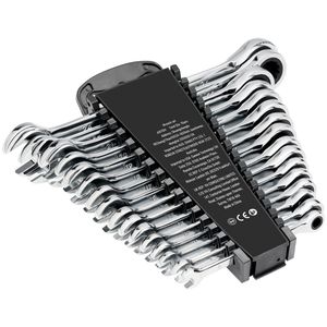Set di chiavi a cricchetto combinato da 16 pezzi con supporto organizer regolabile, in acciaio CrV, metrico da 8 mm a 24 mm - Product Image 6