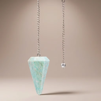 Pendentif en Amazonite de Qualité Supérieure, Forme Pointue Polie, Chaîne en Argent, Style Féerique, Feng Shui, Équilibrage des Chakras, Décoration d'Intérieur