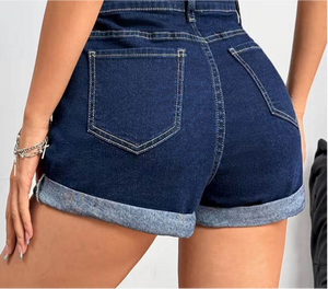 Shorts en jean personnalisés pour femmes, taille haute, extensibles, 100 % coton, écologiques, légers, prix usine, faible MOQ, logo personnalisé - Product Image 4