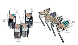Sac bandoulière en cuir de vachette véritable fait main avec franges et motif à carreaux, assorti à une pochette pour femme, élégant sac à main – Collection March Expo - Product Image 2
