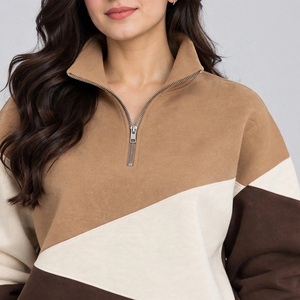 Sweat-shirt demi-zip pour femme de haute qualité, en tissu polaire doux premium, col au design moderne, coupe décontractée, vêtements personnalisés, vente en gros OEM - Product Image 6