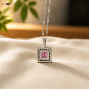 Collier pendentif en moissanite plaqué or jaune 14 carats avec certificat GRA, coupe princesse rose, pour femme, cadeau de fiançailles - Product Image 5