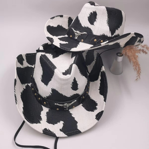 Sombrero de Vaquero con Estampado de Vaca a la Moda, Ala Ancha, Estilo Occidental, Unisex, para Fiestas y Festivales, Patrón Blanco y Negro, Casual, para Exteriores - Product Image 4