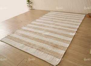 Tapis en jute naturel tissé à la main avec un design rayé moderne, durable, écologique, à poils plats, épaisseur moyenne, pour la maison et le salon - Product Image 4