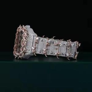 Montre de luxe pour femme, sertie de diamants et de moissanite, cadran carré à chiffres romains, cristal saphir, bracelet en alliage d'acier inoxydable - Product Image 2