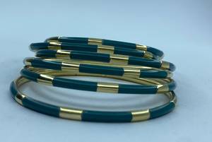 Women's Ethnic Resin Brass Bangles <b>Boho</b> Vintage Statement Party Imitation Pearl Handforge Channel Set Bangles - Product Image 6
