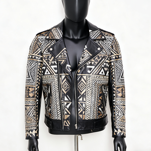 Chaqueta de Motociclista de Cuero Personalizada para Hombre, Impermeable, con Cierre, Estilo Urbano, con Patrón de Letras - Product Image 5