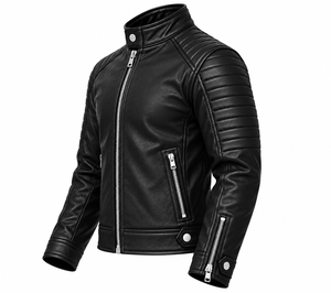 Chaqueta de Motociclista para Hombre, de Cuero Genuino Negro, de Alta Calidad, Transpirable, con Cuello Alto, Cierre de Cremallera, Corte Ajustado, Estilo Biker, para Invierno - Product Image 3