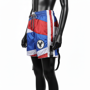 Shorts cortavientos de poliéster taslan premium, azules, con paneles de malla laterales, correa cargo, parche bordado, logotipo personalizado, shorts para mujer - Product Image 4