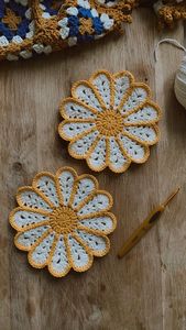 Delicate Crochet Daisy Coaster Handmade White Yellow Petals Cotton Yarn Heat Resistant <b>Table</b> Mat Boho Farmhouse <b>Kitchen</b> Decor - Product Image 4