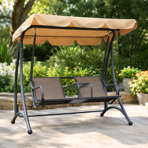 Outdoor <b>Patio</b> <b>Swing</b> Chair With Canopy 2 Seater Metal Garden <b>Swing</b> Bench With Cup Holder For Backyard Lawn Furniture - Product Image 2