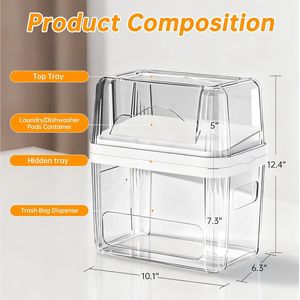 Organisateur de cuisine 2-en-1 : support pour sacs poubelles avec couvercles amovibles, conteneur pour lessive et dosettes lave-vaisselle, distributeur de sacs poubelles - Product Image 2