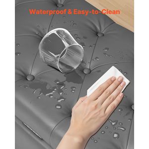 Panca Moderna per Scarpe con Pouf Contenitore Trapuntato a Bottoni, Braccioli Arrotondati in Pelle PU e Gambe in Legno Massello per Ingresso o Soggiorno - Product Image 6