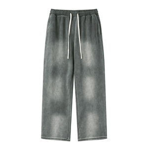 Pantalones Deportivos de Pierna Recta Color Verde Oliva para Hombre, Cintura Elástica con Cordón, Corte Holgado Informal, Lavado Ácido, Estilo Deportivo - Product Image 1