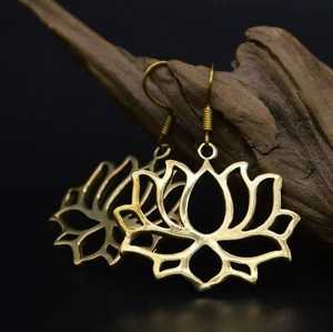 Pendientes Colgantes de Flor de Loto Estilo Boho, Tono Dorado, Hechos a Mano, Étnicos, Florales, Joyería de Moda, Regalo para Mujer - Product Image 1
