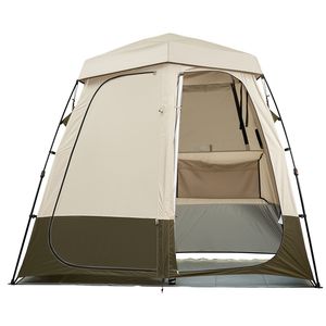 Carpa de ducha plegable de 2 habitaciones de tela Oxford 150D para camping con estacas y cuerdas, bolsa de transporte y barra transversal para vestuario de privacidad - Product Image 1
