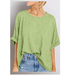 Camiseta de Manga Corta para Mujer, Ecológica, de Algodón Tejido, Cuello en V, Casual, Transpirable, de Secado Rápido, Corte Regular, para Uso Diario, Ropa de Moda - Product Image 1