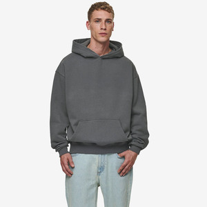 Sweat à capuche pour homme 100% Coton, sans cordon, coupe oversize et carrée, grammage lourd, ourlet brut, hiver, broderie personnalisée, coupe courte - Product Image 2