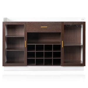 Credenza Portabottiglie per 12 Vini con Doppia Porta in Vetro, Cassetto Singolo, Telaio Nero, Pannelli Interni Bianchi e Marroni in Truciolato - Product Image 2