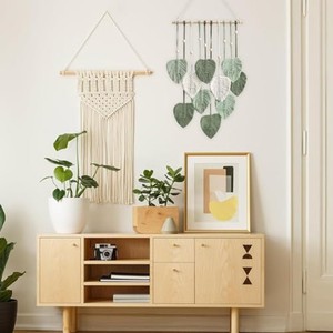 Tapiz de Pared de Macramé con Diseño de Hojas en Madera de Teca Hecho a Mano |   Decoración Bohemia para el Hogar al por Mayor - Product Image 4