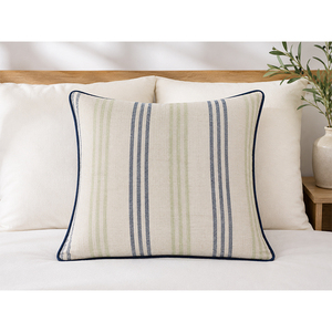 Funda de Cojín de Lino Teñido de Primera Calidad con Diseño a Rayas y Ribete en Contraste |   Funda Decorativa para Cojín de Sofá o Cama - Product Image 2