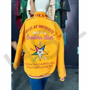 Custom OEM Varsity <b>Jacket</b> Yellow Letterman <b>Jacket</b> with Embroidered Patches and Ribbed Cuffs - Product Image 4