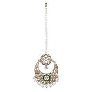 Ensemble de collier en alliage plaqué or avec incrustation verte et design vintage pour bijoux de mariage pour femmes - Product Image 1