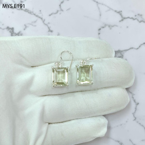 Wholesale 925 Sterling <b>Silver</b> Green Amethyst 925 Sterling <b>Silver</b> Cut Gemstone <b>Earrings</b> Baguette Shape Cut Drop <b>Dangle</b> <b>Earrings</b> - Product Image 2