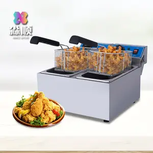 Çift tanklı fritöz 6l + 6l elektrikli patates kızartma makinesi tavuk ekipmanları restoran ekipmanları elektronik fritöz