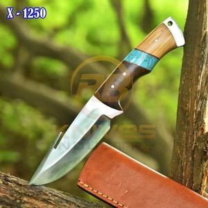 Couteaux RB faits main sur mesure, couteau de chasse/découpe en acier Damas DIY, manche en bois, lame fixe, camping en plein air, bushcraft, cuir - Product Image 6