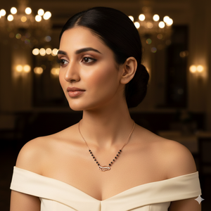 Mangalsutra en or rose 18 carats avec diamant véritable - Collier moderne avec perles noires et diamant naturel certifié - Product Image 1