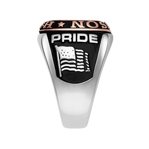 Bague de classe en argent sterling plaqué or rose à double rangée de pierres coussin pour homme, personnalisable pour célébrations de remise de diplôme, scolaires ou universitaires - Product Image 4