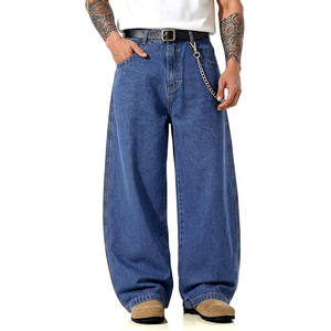 Men's Wide Leg <b>Jeans</b> High Waist Loose Fit Casual Denim Pants 100% Cotton Woven Material <b>Chain</b> Decoration - Product Image 1